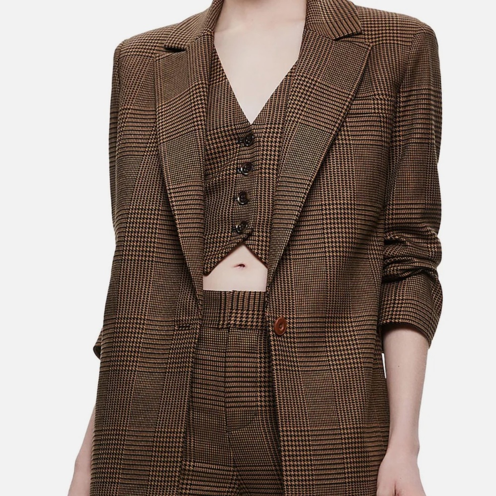 Alice + Olivia Women's Camel/Black Relaxed Fit Colley Strong Shoulder Blazer - 6